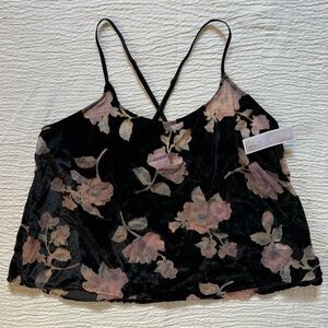 Chelsea28 Black and Pink Floral Velvet Camisole